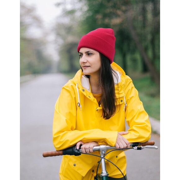 Men and Women Rose Red Acrylic Stretchy Daily Knit Warm Winter Beanie Hats - Picture 3 of 6